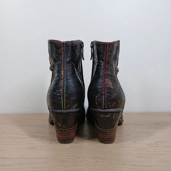 Spring Step L'Artiste Waterlily Boots Women 9 Multicolor Leather Block Heel - Picture 5 of 12
